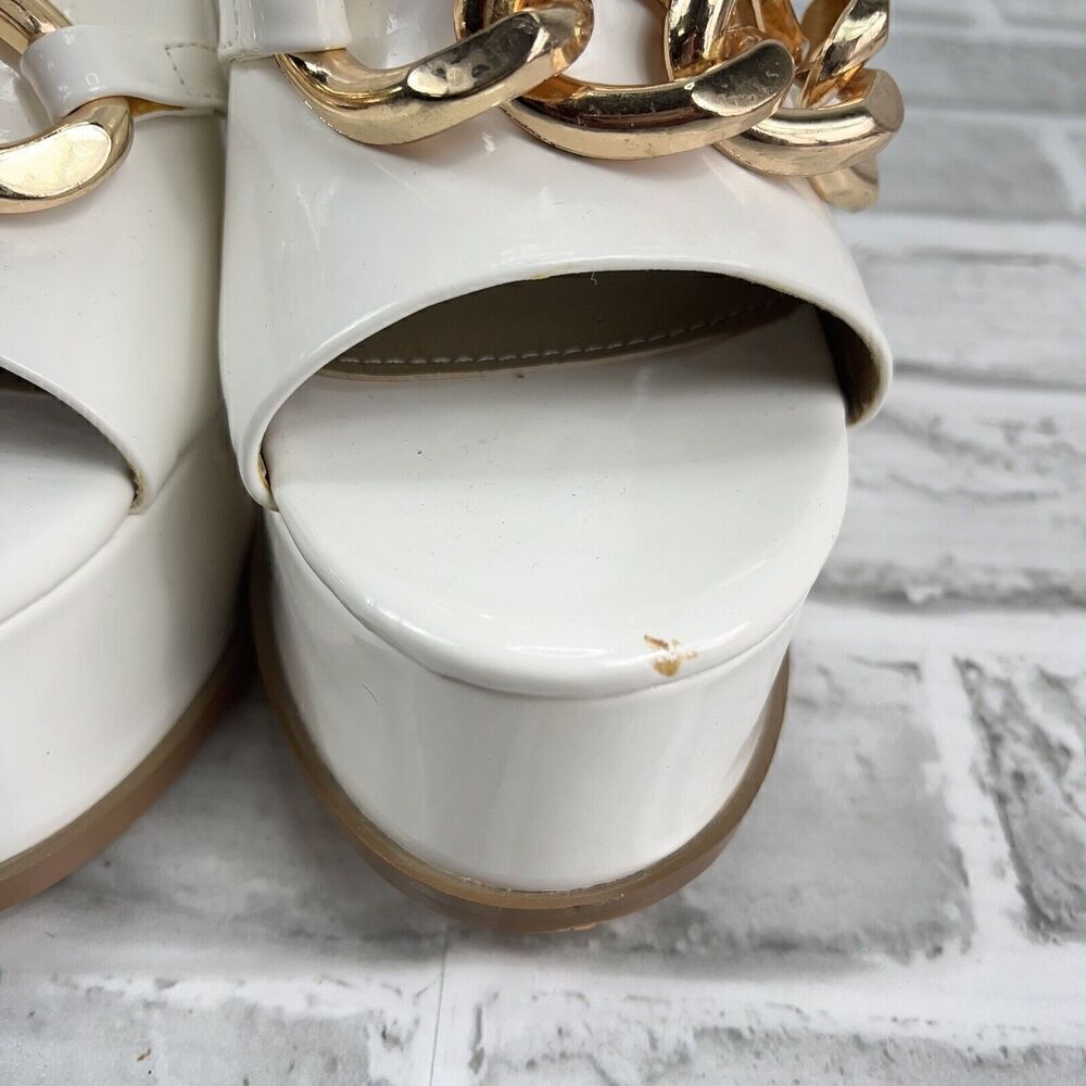 Lemonade No Chill Women’s Size 9 White Platform Pumps With Gold Chain Detail - Picture 6 of 13